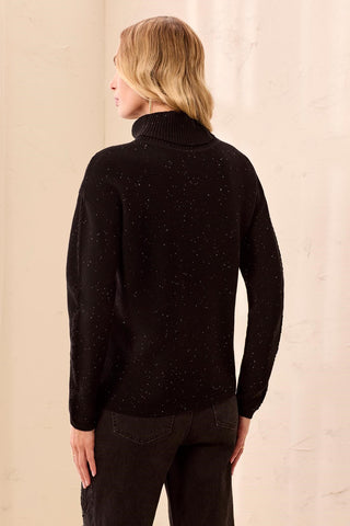 Shimmering Cable Stitch Turtle Neck Sweater-Black