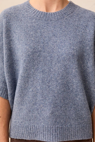 Short Dolman Sleeve Speckled Knit Sweater-H denim