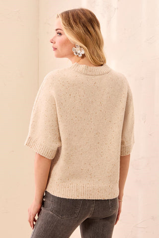 Short Dolman Sleeve Speckled Knit Sweater-H pashmina