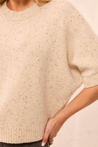 Short Dolman Sleeve Speckled Knit Sweater-H pashmina