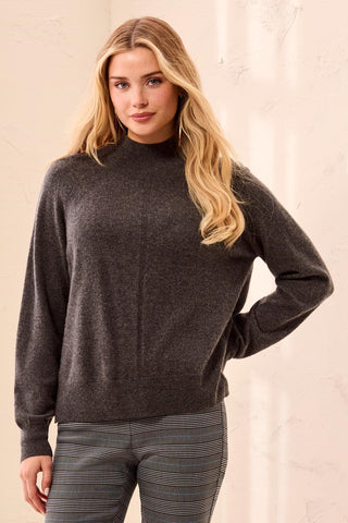 Signature Cashmere Mock Neck Raglan Sleeve Sweater-Charcoal