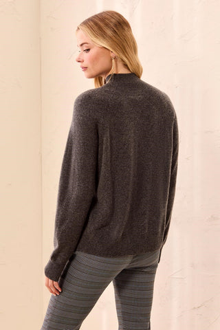 Signature Cashmere Mock Neck Raglan Sleeve Sweater-Charcoal