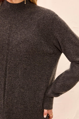 Signature Cashmere Mock Neck Raglan Sleeve Sweater-Charcoal