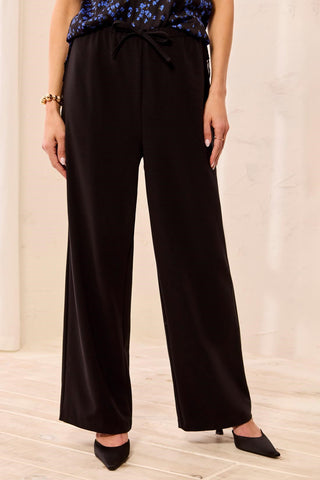 Signature Luxury Twill Flowy Wide Leg Drawcord Pants-Black