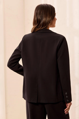 Signature Luxury Twill Single-Breasted Tailored Blazer-Black