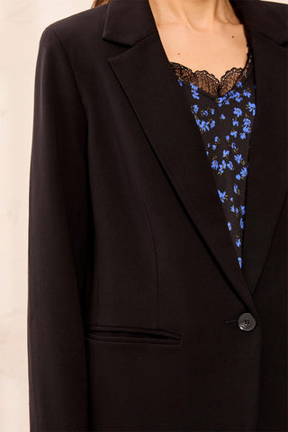 Signature Luxury Twill Single-Breasted Tailored Blazer-Black
