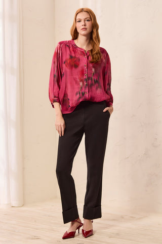 Signature Luxury Twill Straight Leg Cuffed Pull-On Pants-Black