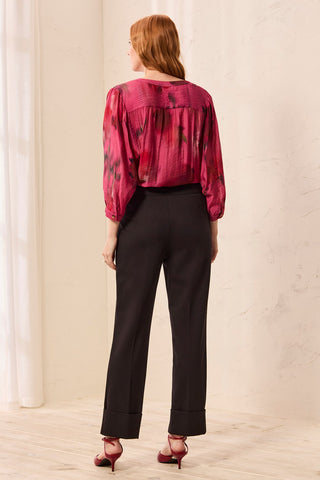 Signature Luxury Twill Straight Leg Cuffed Pull-On Pants-Black