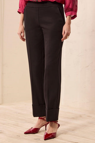 Signature Luxury Twill Straight Leg Cuffed Pull-On Pants-Black