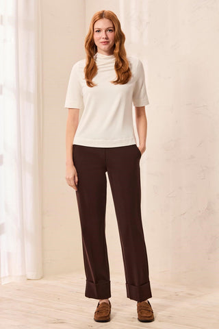 Signature Luxury Twill Straight Leg Cuffed Pull-On Pants-Espresso