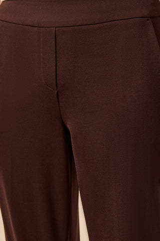 Signature Luxury Twill Straight Leg Cuffed Pull-On Pants-Espresso