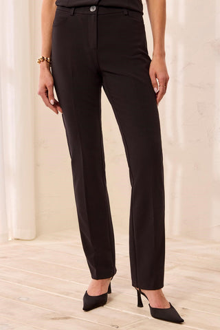Signature Luxury Twill Straight Leg Fky Front Tailored Pants-Black