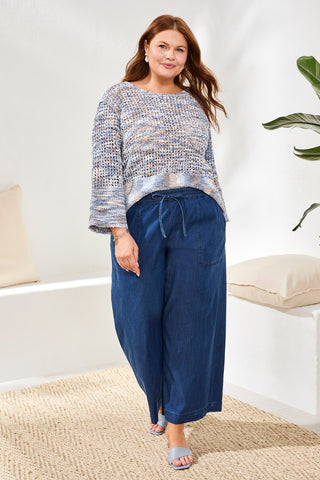 Size Inclusive Soft Drape Denim Wide Leg Flowy Pants-Seahaven