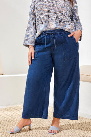 Size Inclusive Soft Drape Denim Wide Leg Flowy Pants-Seahaven