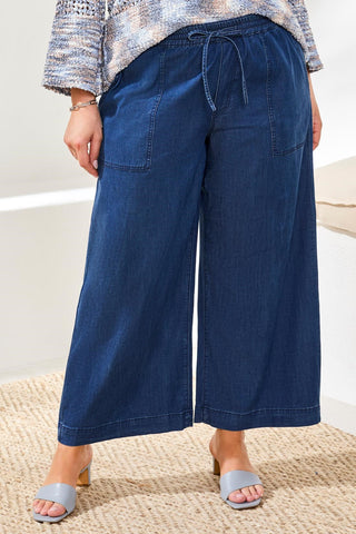 Size Inclusive Soft Drape Denim Wide Leg Flowy Pants-Seahaven