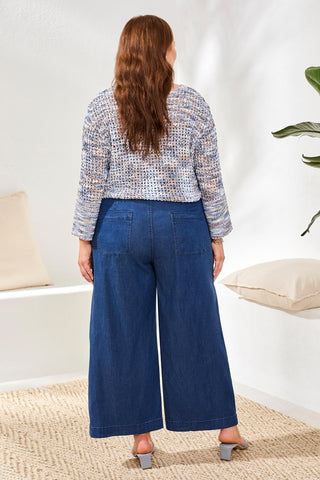 Size Inclusive Soft Drape Denim Wide Leg Flowy Pants-Seahaven