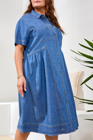 Size Inclusive Button Down Flowy Denim Dress-Fjordblue