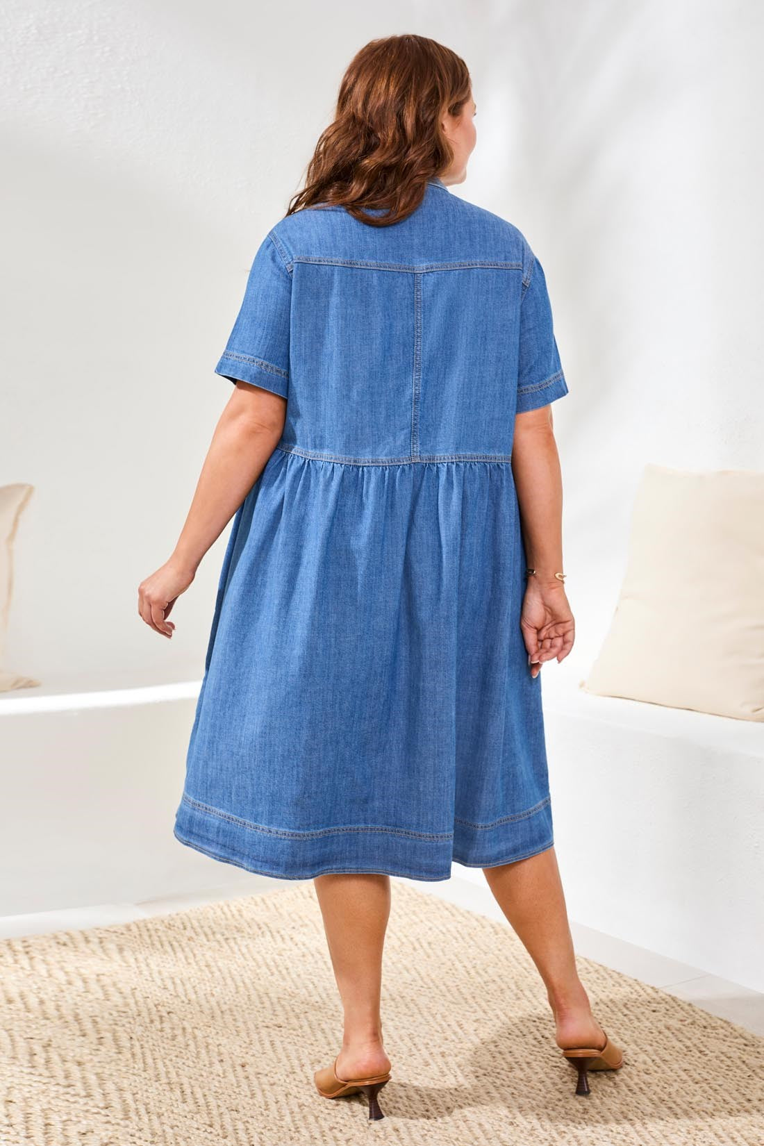 Size Inclusive Button Down Flowy Denim Dress-Fjordblue – Tribal® Fashion