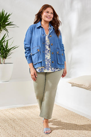 Size Inclusive Denim Jacket With Back Adjustment-Fjordblue