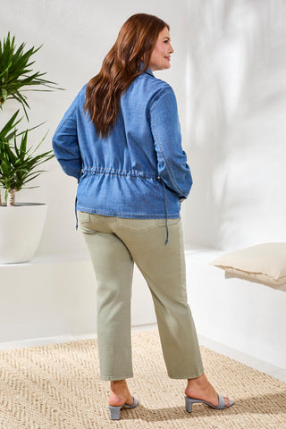Size Inclusive Denim Jacket With Back Adjustment-Fjordblue