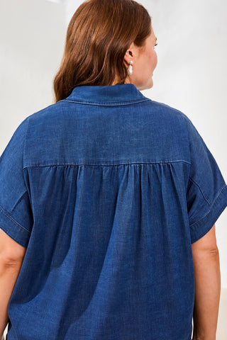 Size Inclusive Soft Drape Denim Drop Shoulder Campshirt-Seahaven