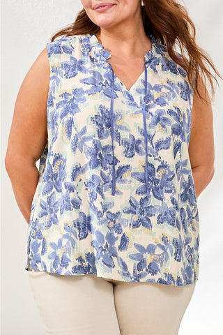 Size Inclusive Frill-Neck Printed Blouse-Seahaven