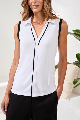Sleeveless Johnny Collar Modal Top-White