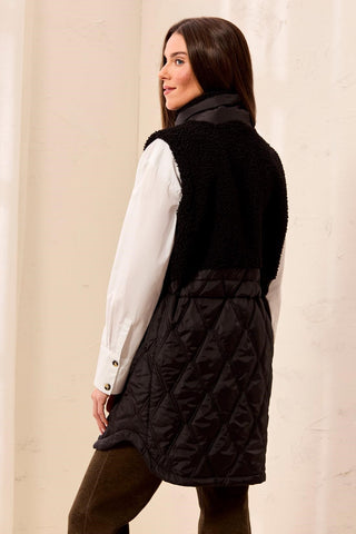 Mix Media Sleeveless Quilted Sherpa Vest-Black