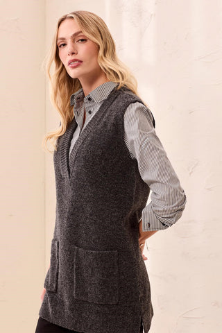 Sleeveless Tunic Knit Sweater Vest-Charcoal