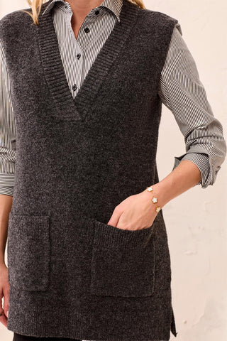 Sleeveless Tunic Knit Sweater Vest-Charcoal