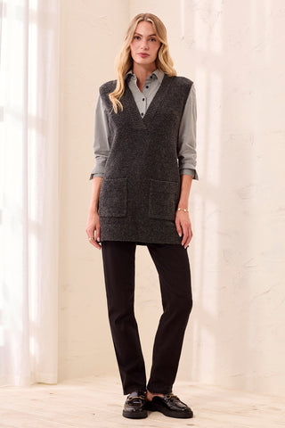 Sleeveless Tunic Knit Sweater Vest-Charcoal