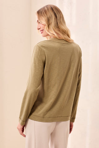 Slub Knit Long Sleeve V-Neck Top-Aloe