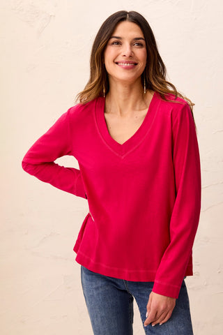 Haut À Col En V En Tricot Flammé À Manches Longues-Jazzy