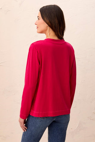 Haut À Col En V En Tricot Flammé À Manches Longues-Jazzy