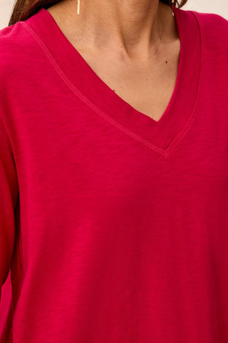 Haut À Col En V En Tricot Flammé À Manches Longues-Jazzy