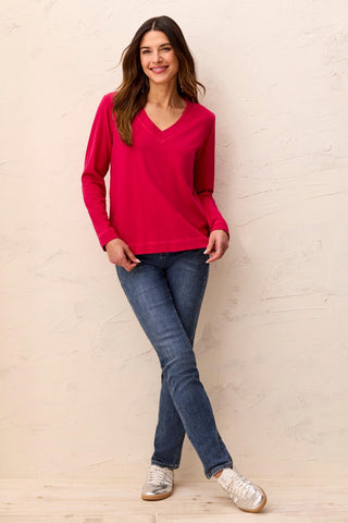 Haut À Col En V En Tricot Flammé À Manches Longues-Jazzy
