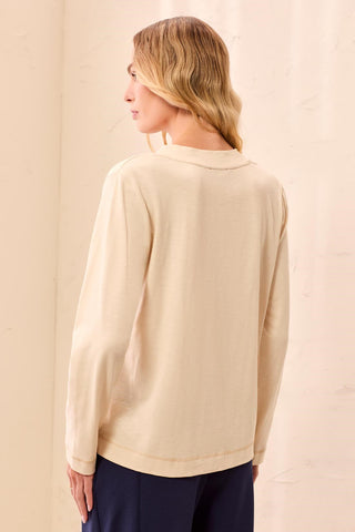 Slub Knit Long Sleeve V-Neck Top-Moonstone