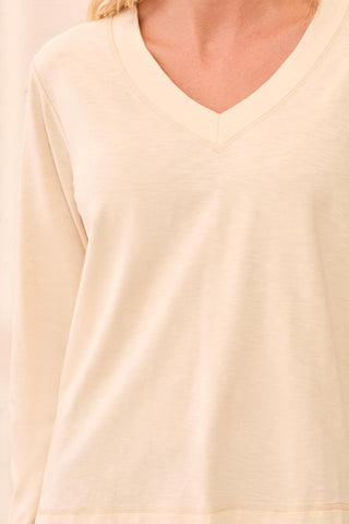 Slub Knit Long Sleeve V-Neck Top-Moonstone