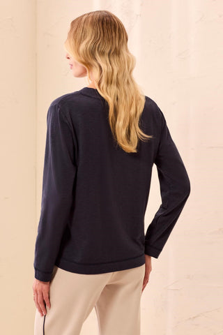 Slub Knit Long Sleeve V-Neck Top-Sapphire