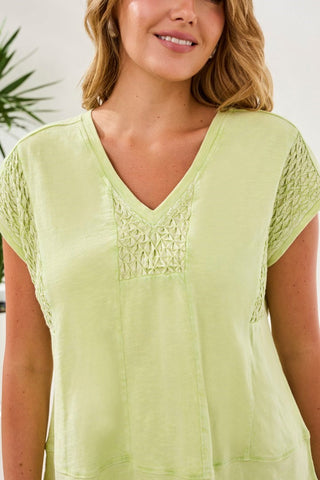 Slub Knit V-Neck Cap Sleeve Top-Limecream