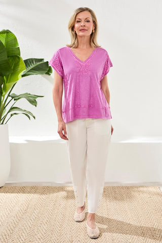 Slub Knit V-Neck Cap Sleeve Top-Wisteria