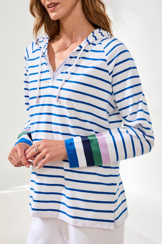 Slub Knit Sporty Striped V-Neck Hoodie-Turkishsea