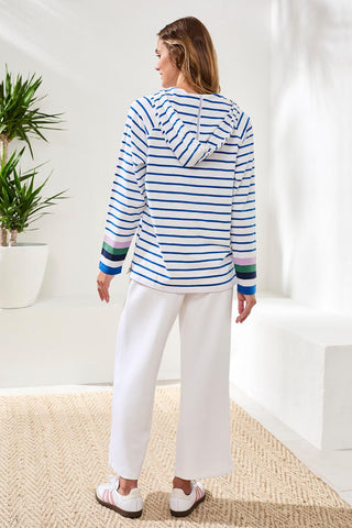 Slub Knit Sporty Striped V-Neck Hoodie-Turkishsea