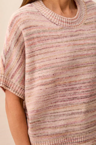 Soft Cap Sleeve Drop Shoulder Crew Neck Sweater-Pashmina