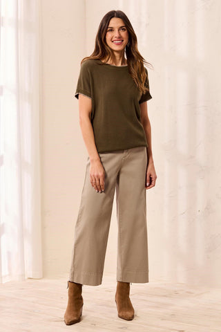 Soft Cotton Blend Cap Sleeve Top With Topstitch-Basil