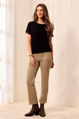 Soft Cotton Blend Cap Sleeve Top With Topstitch-Black