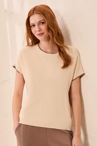 Soft Cotton Blend Cap Sleeve Top With Topstitch-Moonstone