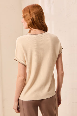 Soft Cotton Blend Cap Sleeve Top With Topstitch-Moonstone