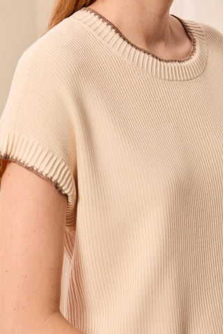 Soft Cotton Blend Cap Sleeve Top With Topstitch-Moonstone