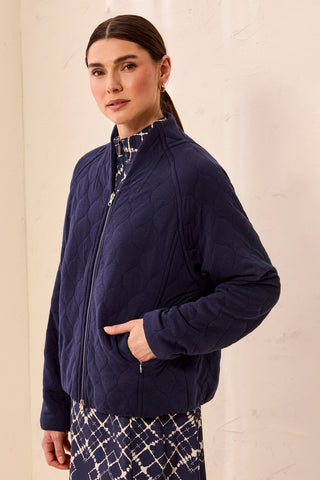Soft Cotton-Blend Quilted Front Zip Bomber Jacket-Jet blue